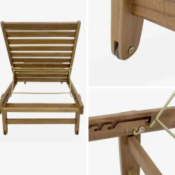 Pair of multi-position wooden sun loungers with wheels