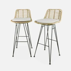 Pair of rattan bar stools 75cm