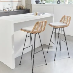 Pair of rattan bar stools 75cm