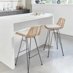 Pair of rattan bar stools 67cm