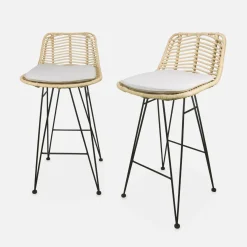Pair of rattan bar stools 67cm