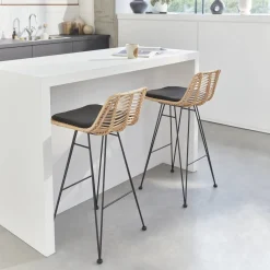 Pair of rattan bar stools 67cm