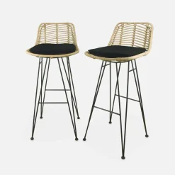 Pair of rattan bar stools 75cm