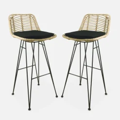 Pair of rattan bar stools 75cm