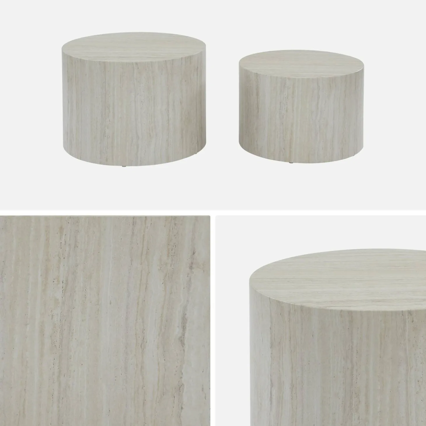Pair of round marble-effect nesting coffee tables