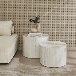Pair of round marble-effect nesting coffee tables