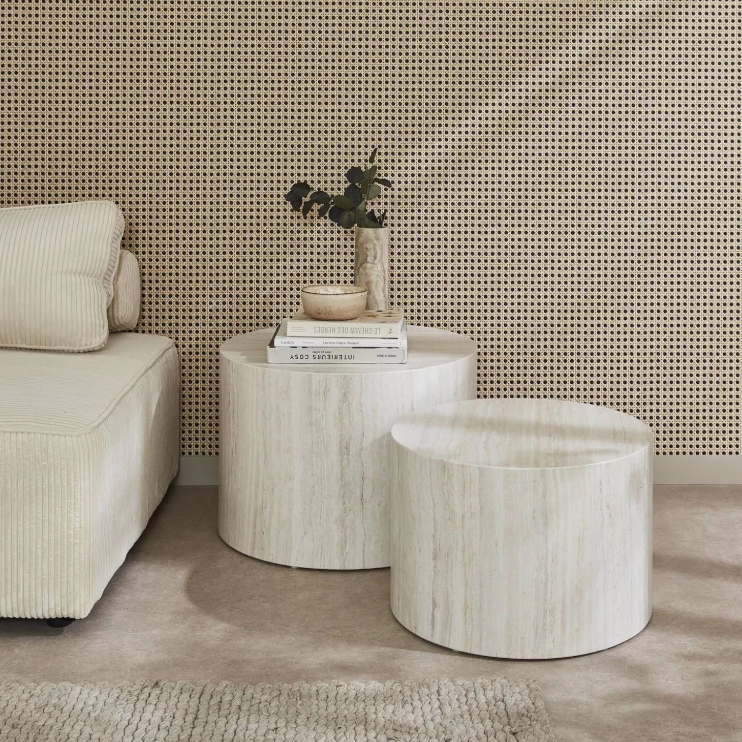 Pair of round marble-effect nesting coffee tables