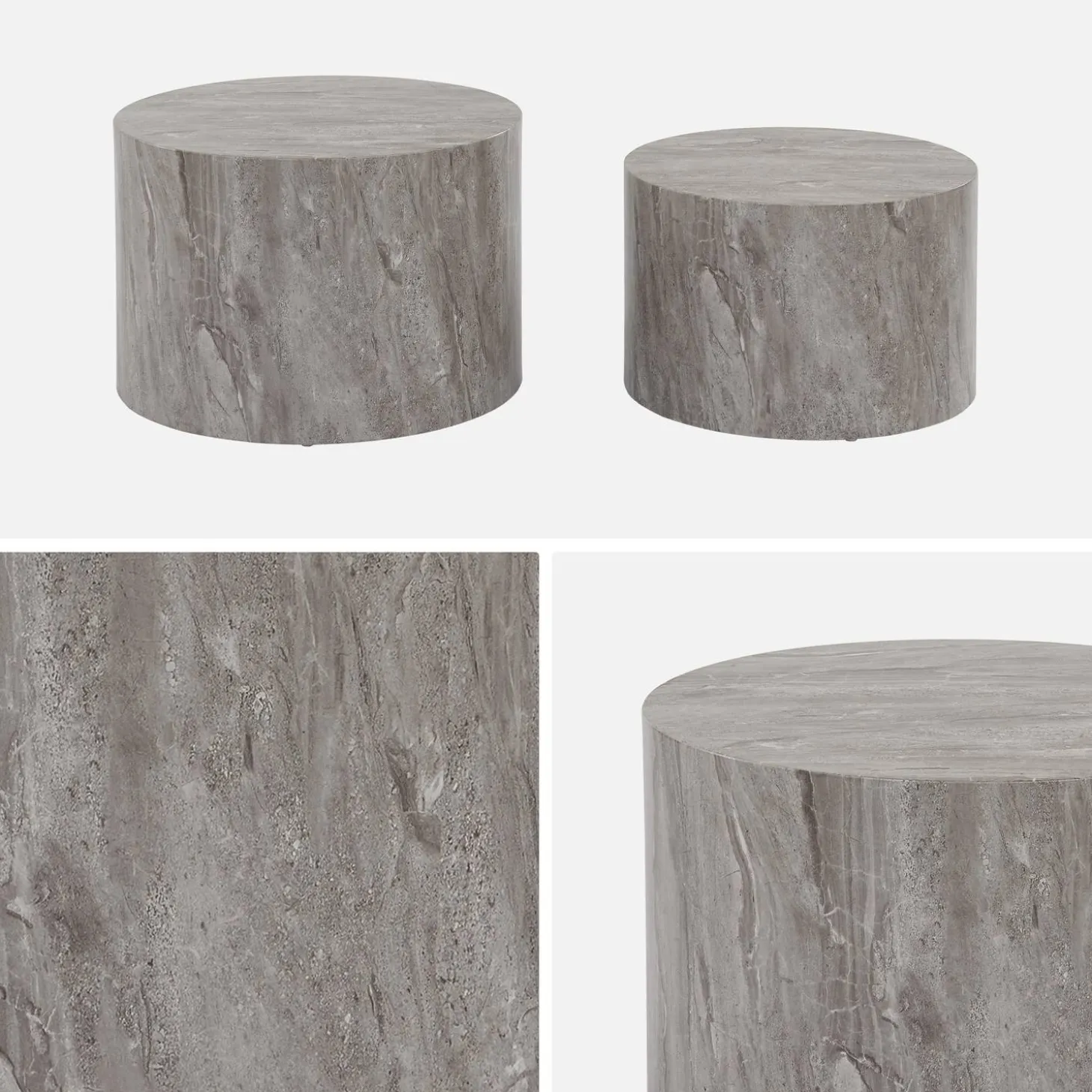 Pair of round marble-effect nesting coffee tables