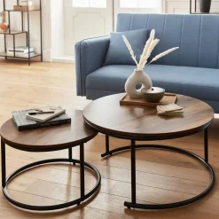 Pair of round nesting coffee tables in wood effect