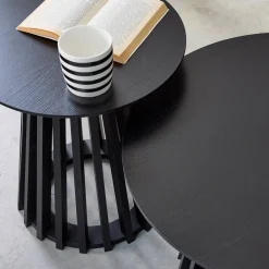 Pair of round wooden-effect coffee tables, 40cm and 60cm