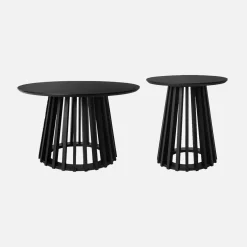 Pair of round wooden-effect coffee tables, 40cm and 60cm