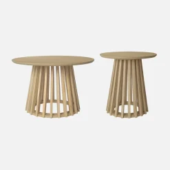 Pair of round wooden-effect coffee tables, 40cm and 60cm