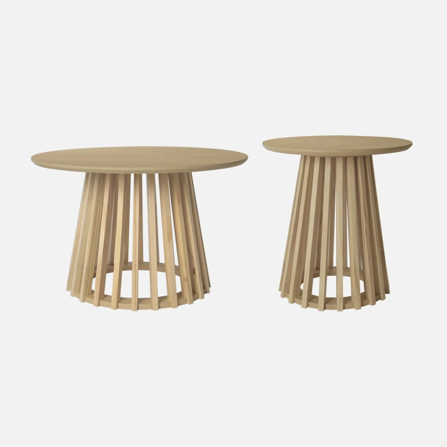 Pair of round wooden-effect coffee tables, 40cm and 60cm