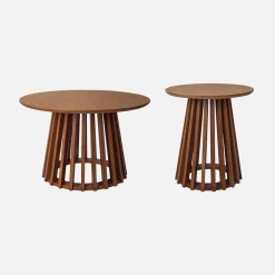 Pair of round wooden-effect coffee tables, 40cm and 60cm
