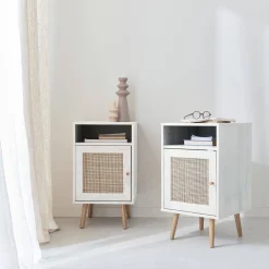 Pair of scandi-style bedside tables with cupboard