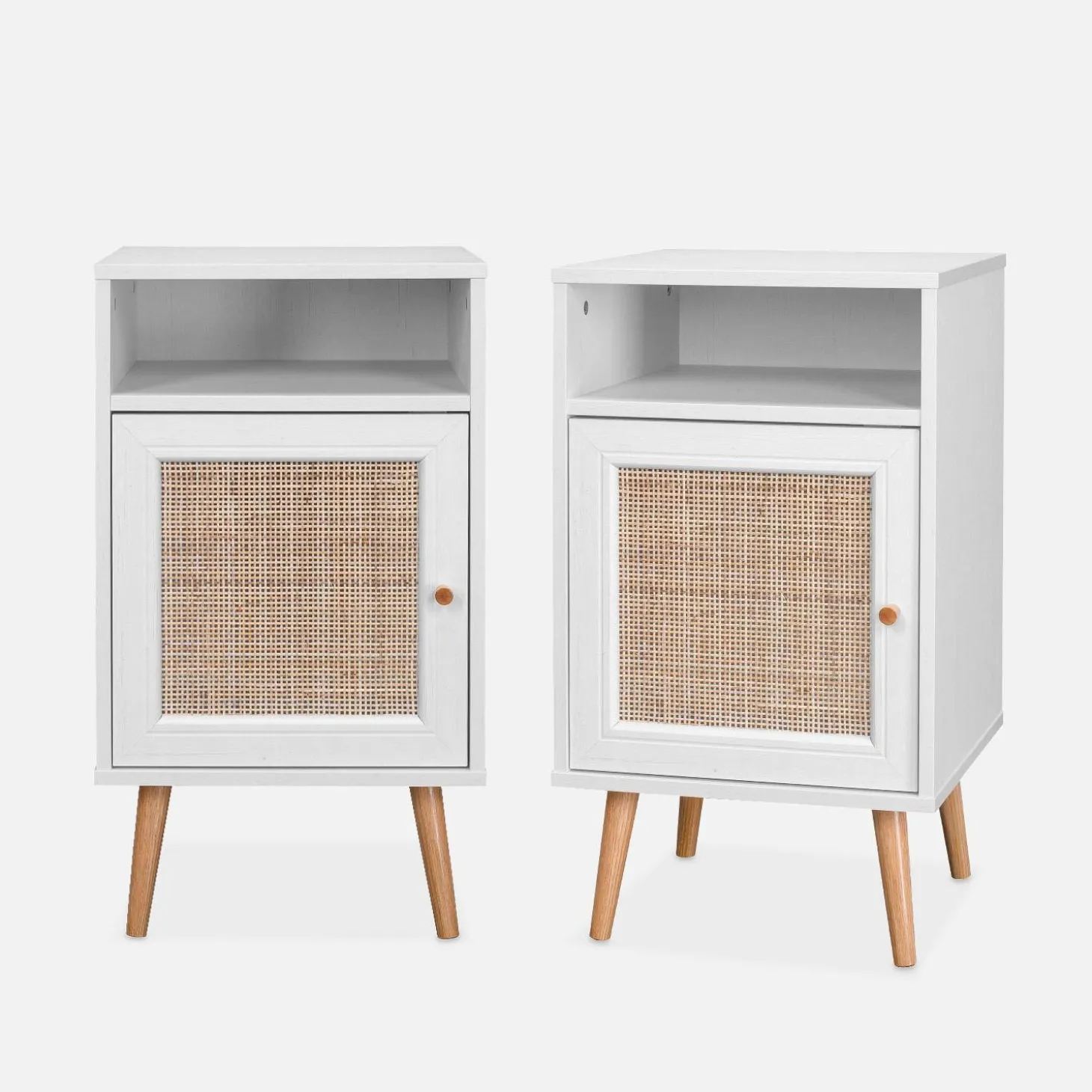 Pair of scandi-style bedside tables with cupboard