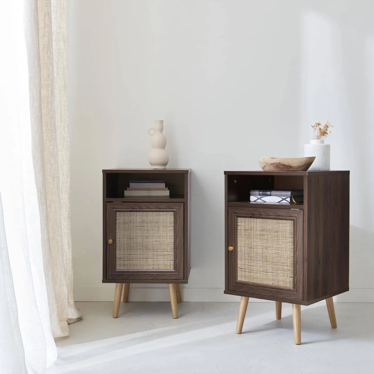 Pair of scandi-style bedside tables with cupboard