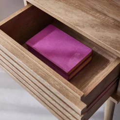 Pair of scandi-style bedside tables with grooved wood effect
