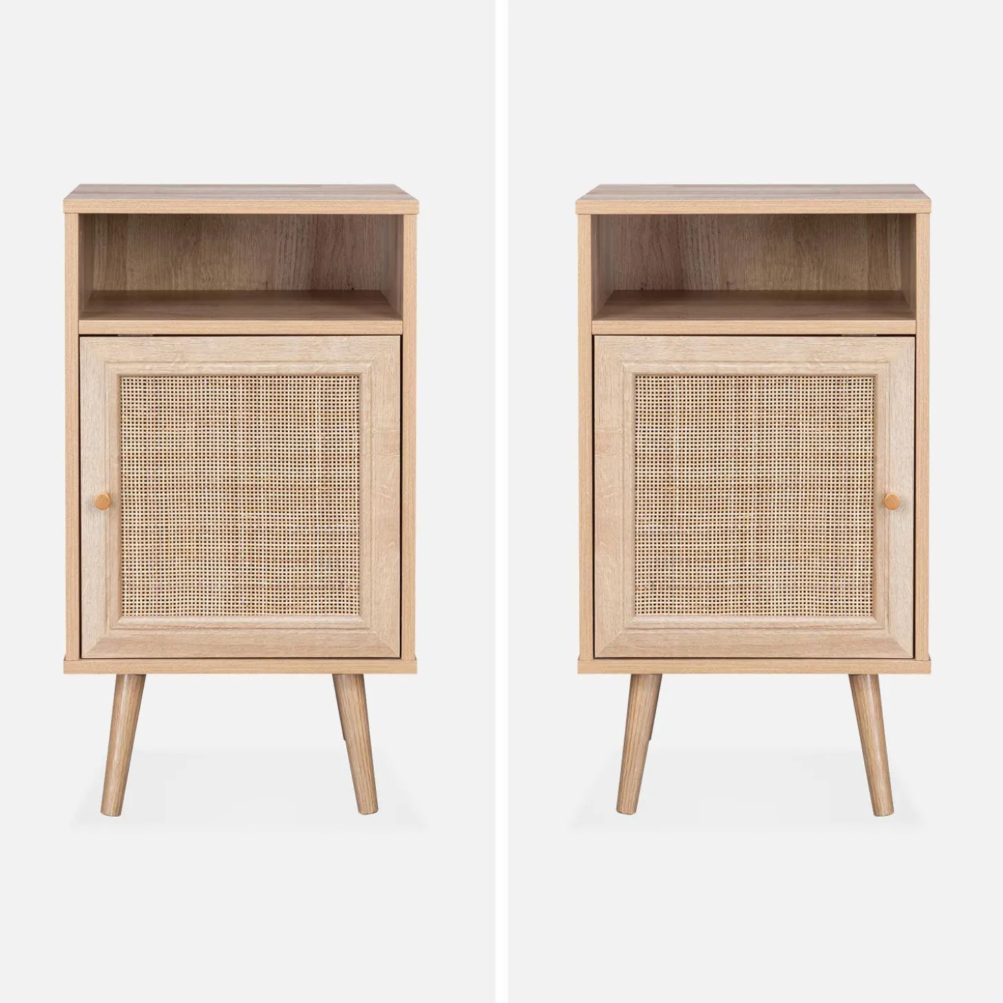 Pair of scandi-style bedside tables with cupboard