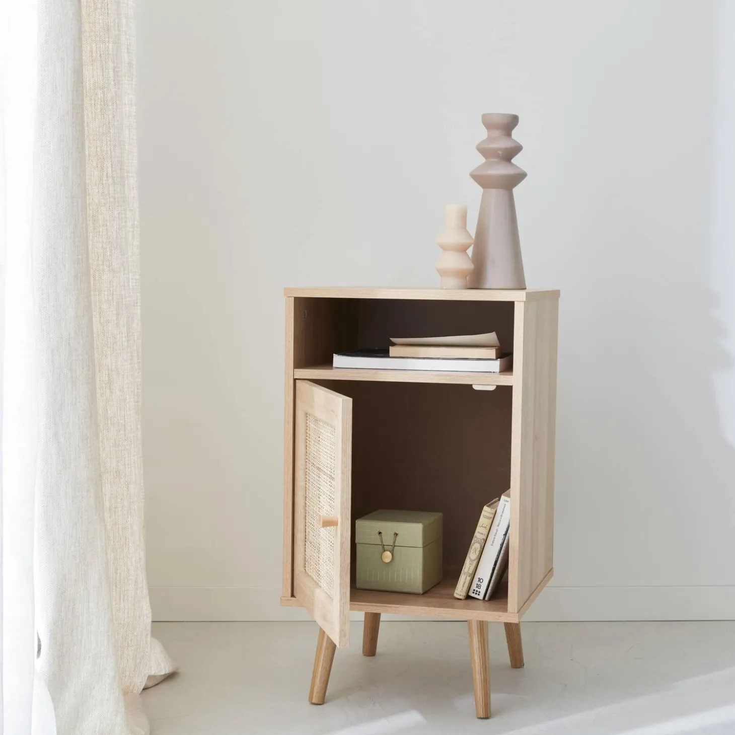 Pair of scandi-style bedside tables with cupboard