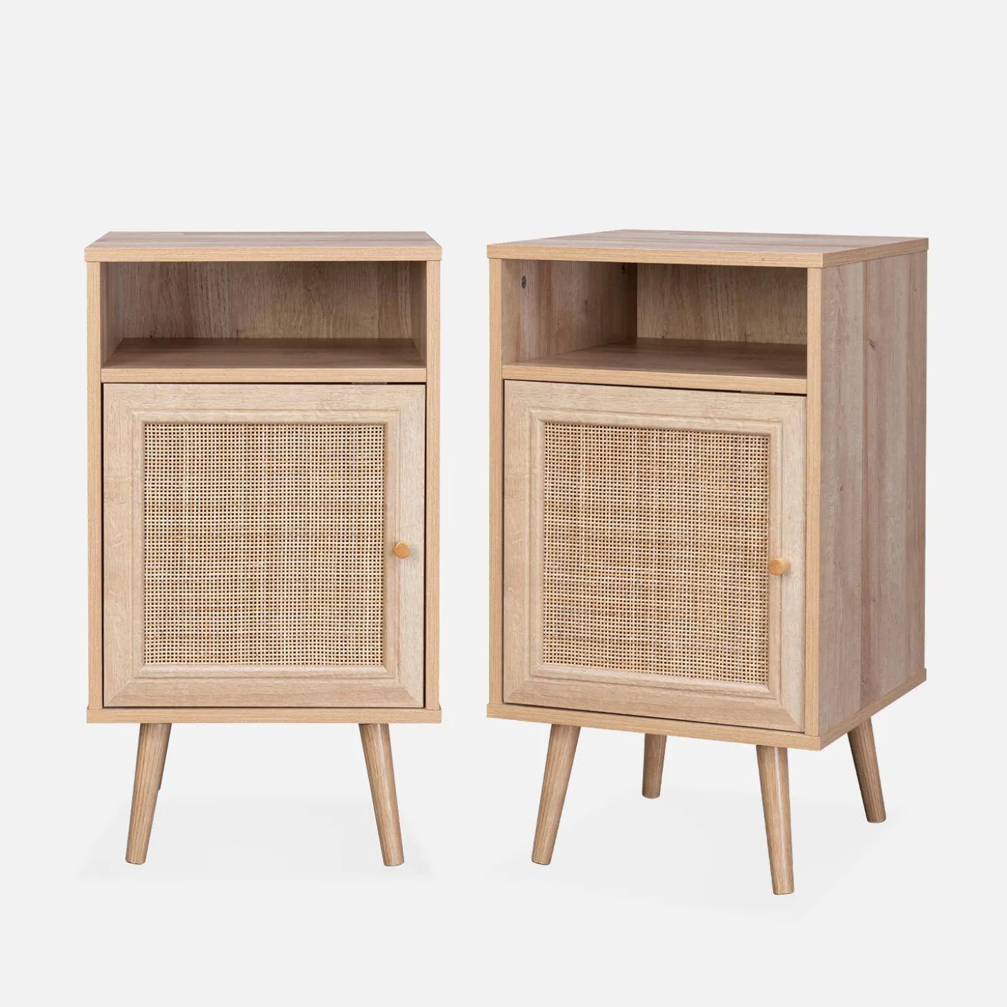 Pair of scandi-style bedside tables with cupboard