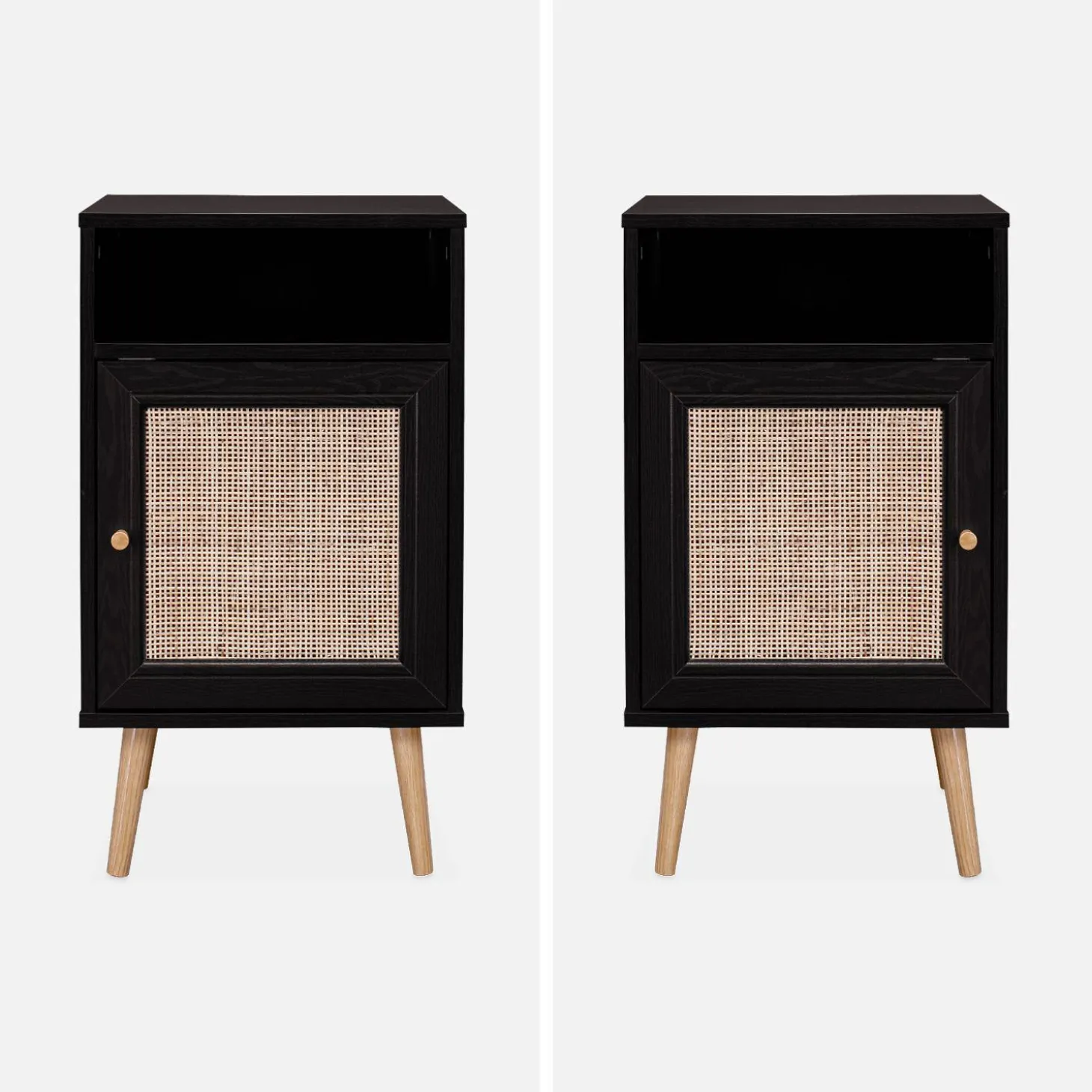 Pair of scandi-style bedside tables with cupboard
