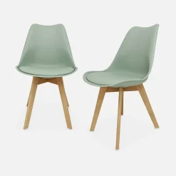 Pair of Scandi-style dining chairs with wooden legs