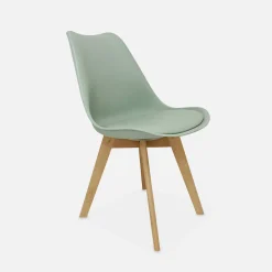 Pair of Scandi-style dining chairs with wooden legs