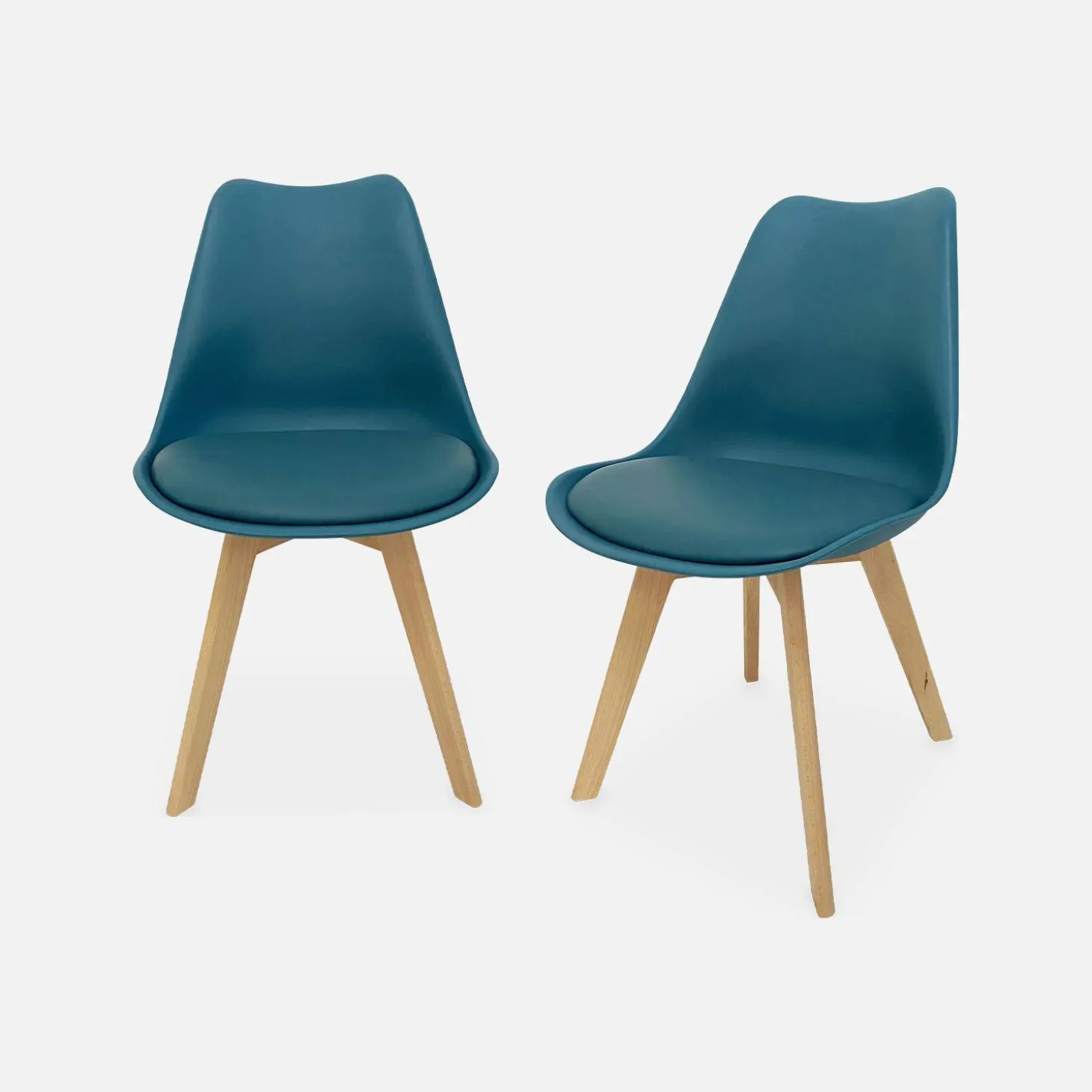 Pair of Scandi-style dining chairs with wooden legs