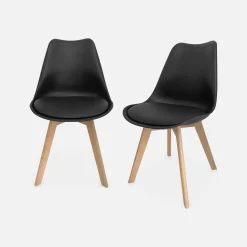 Pair of Scandi-style dining chairs with wooden legs