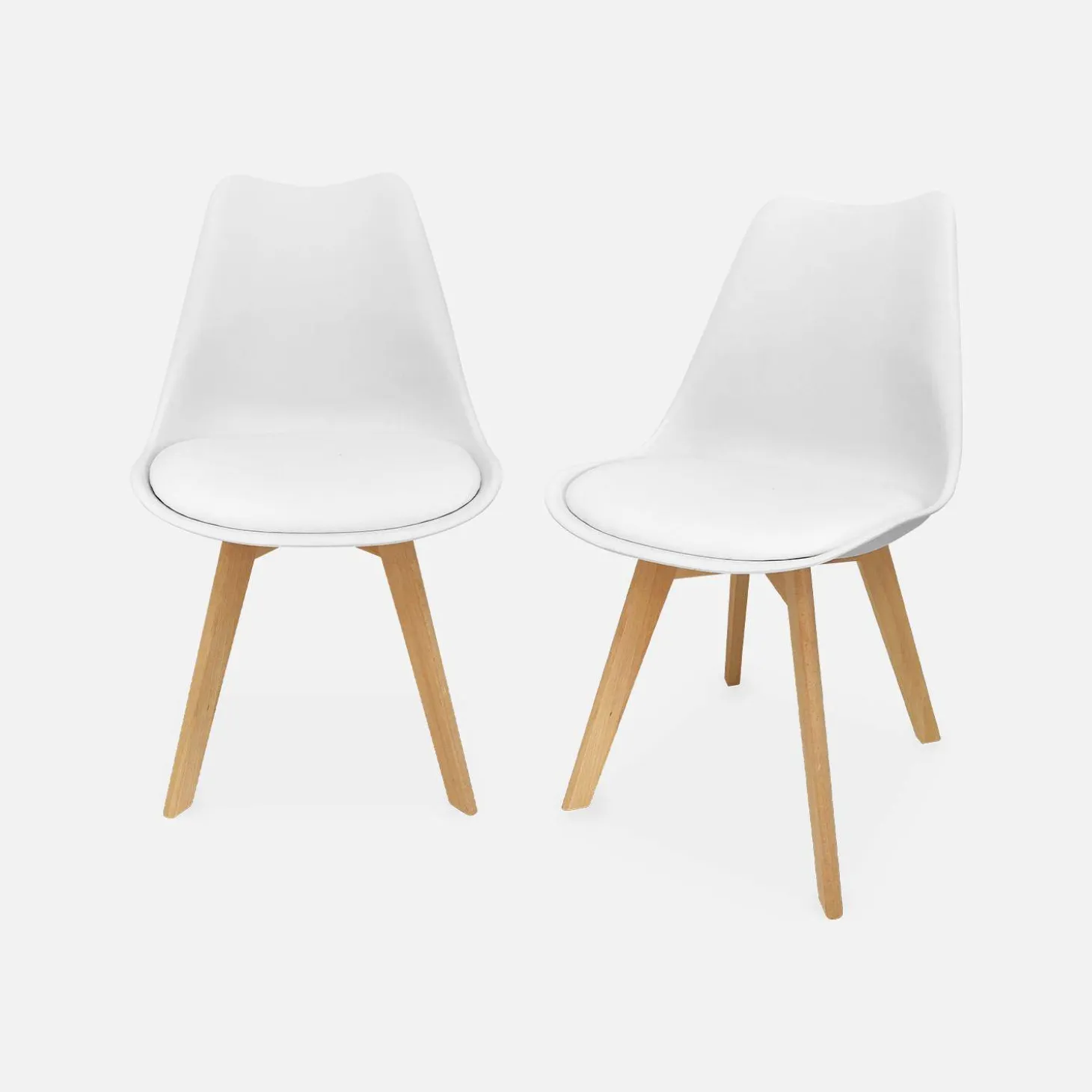 Pair of Scandi-style dining chairs with wooden legs