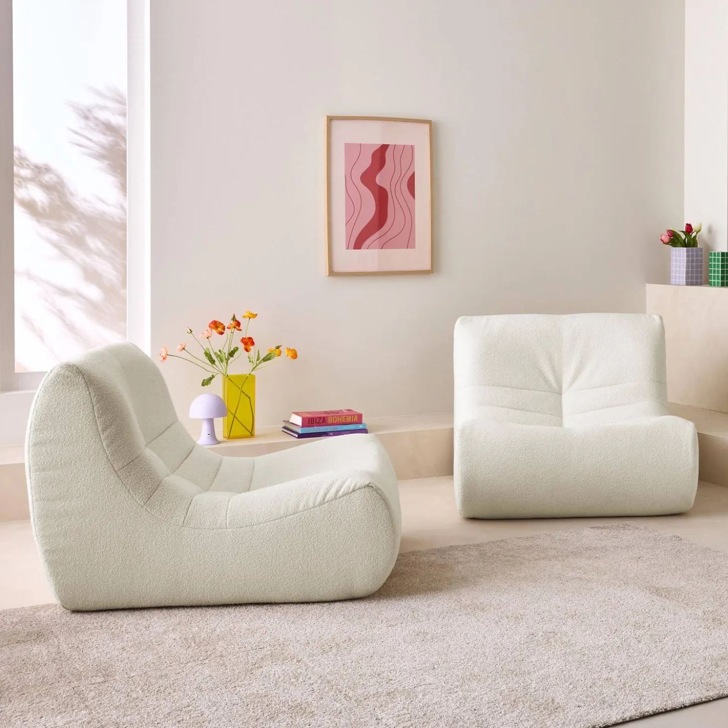 Pair of 1-seater armchairs in boucle fabric