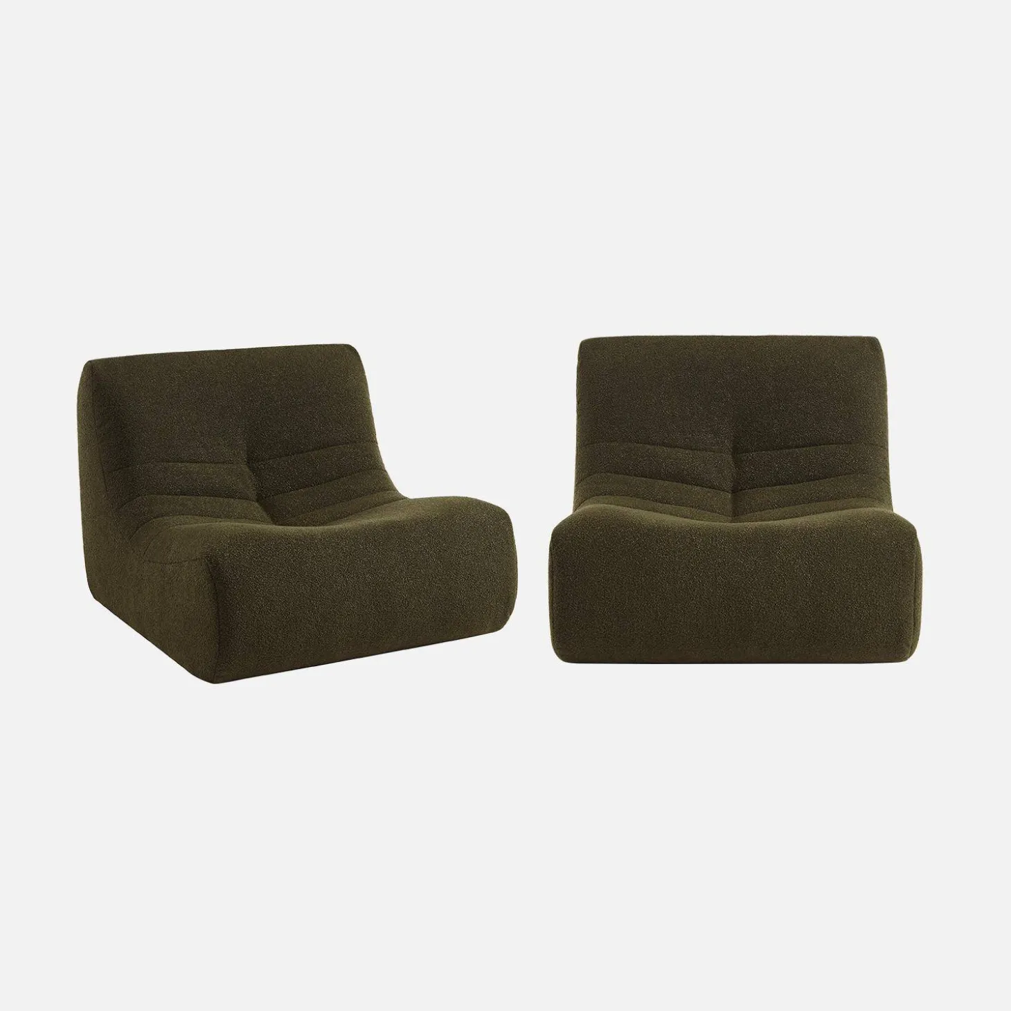 Pair of 1-seater armchairs in boucle fabric