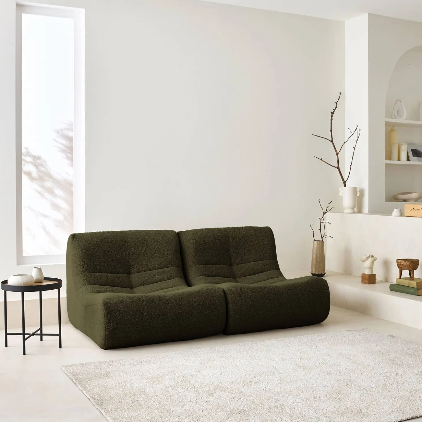 Pair of 1-seater armchairs in boucle fabric
