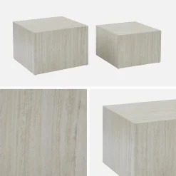 Pair of square coffee tables with marble effect