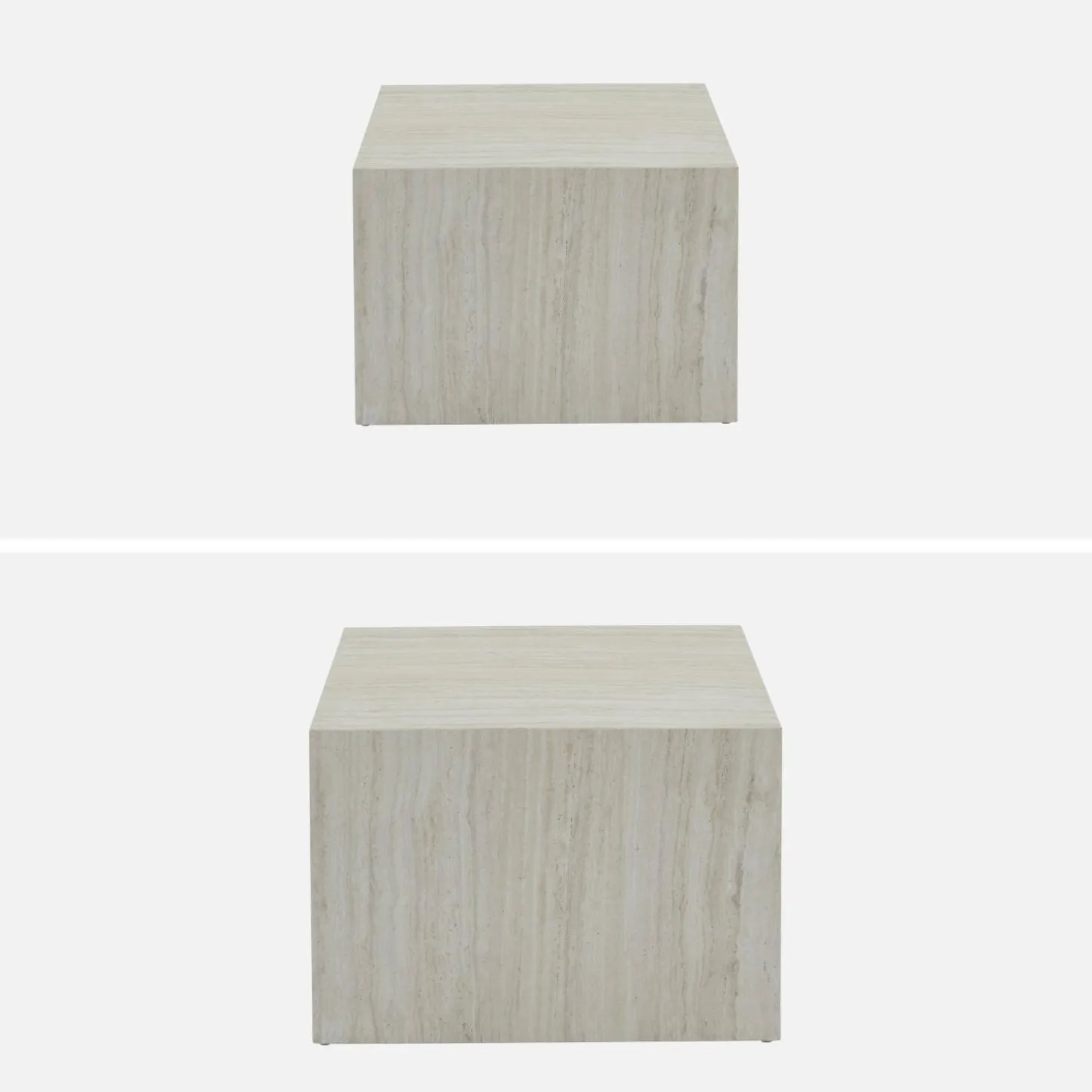 Pair of square coffee tables with marble effect