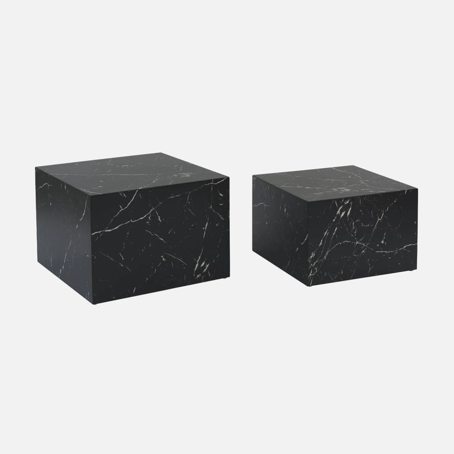 Pair of square coffee tables with marble effect