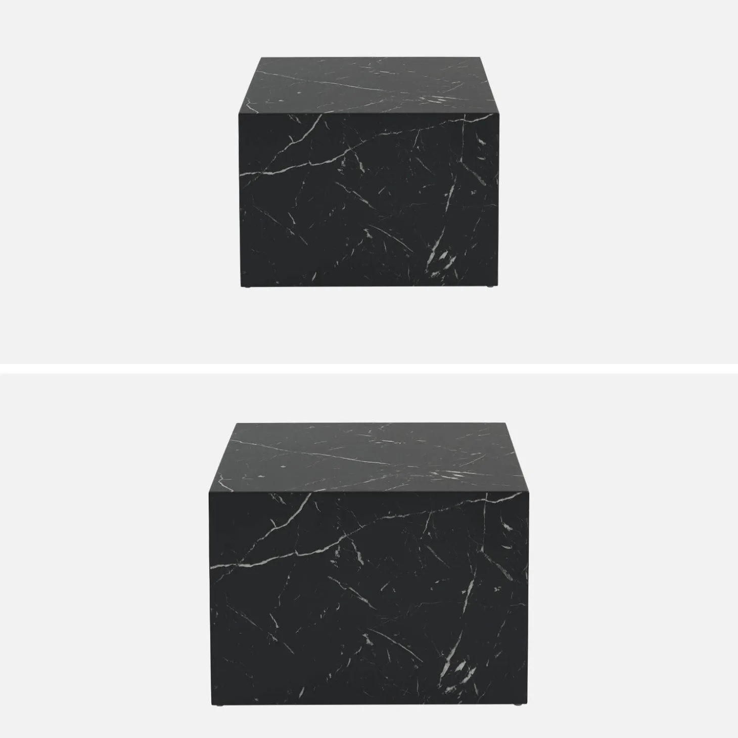 Pair of square coffee tables with marble effect