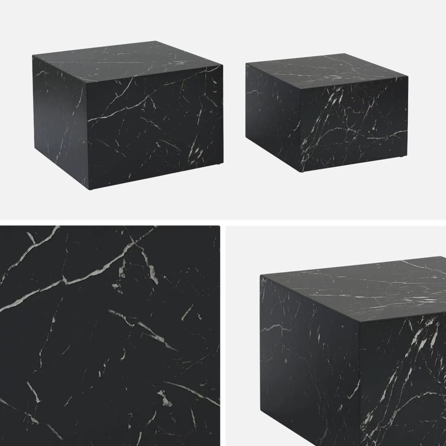 Pair of square coffee tables with marble effect
