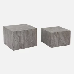 Pair of square coffee tables with marble effect
