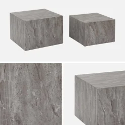 Pair of square coffee tables with marble effect