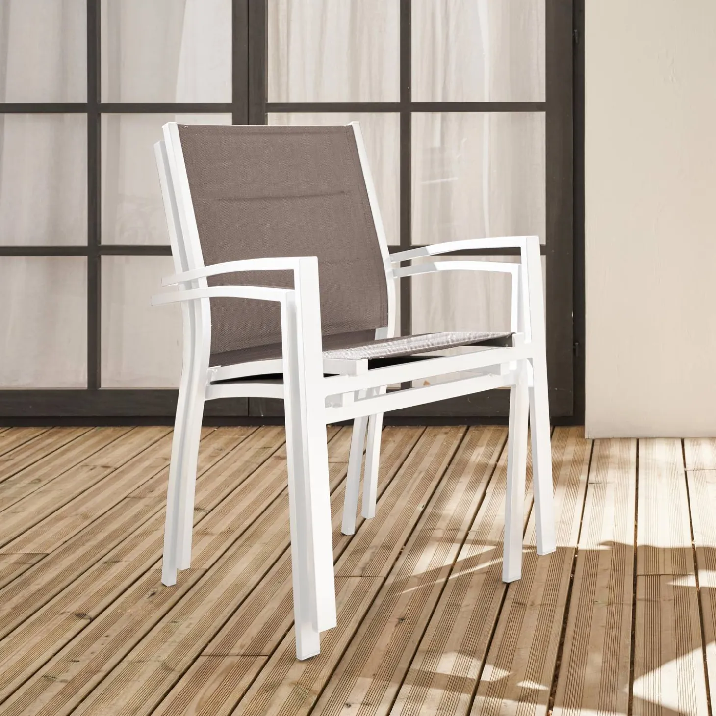 Pair of stackable aluminium garden armchairs