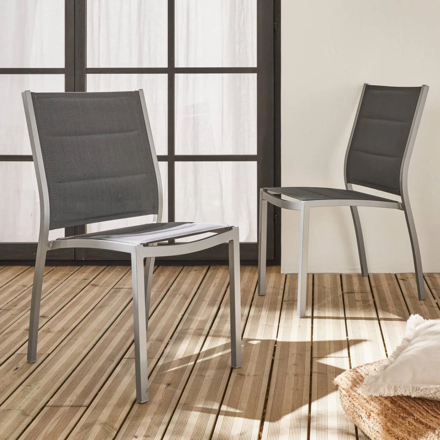 Pair of stackable aluminium garden chairs