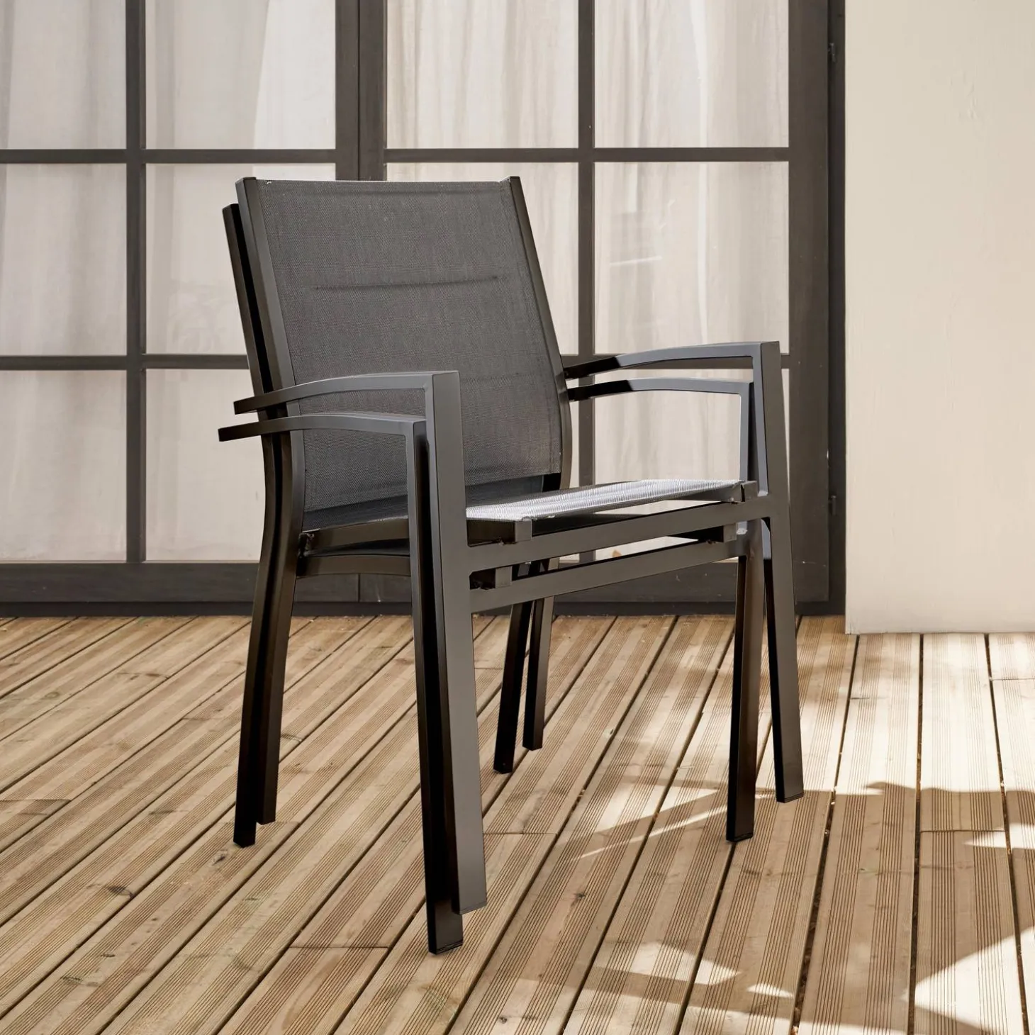 Pair of stackable aluminium garden armchairs