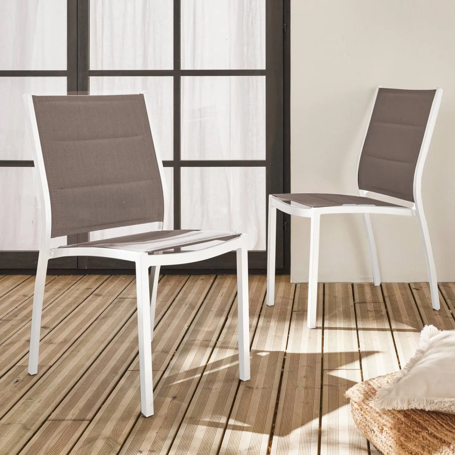 Pair of stackable aluminium garden chairs
