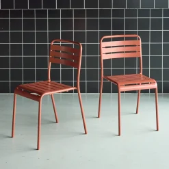 Pair of steel and stackable garden chairs