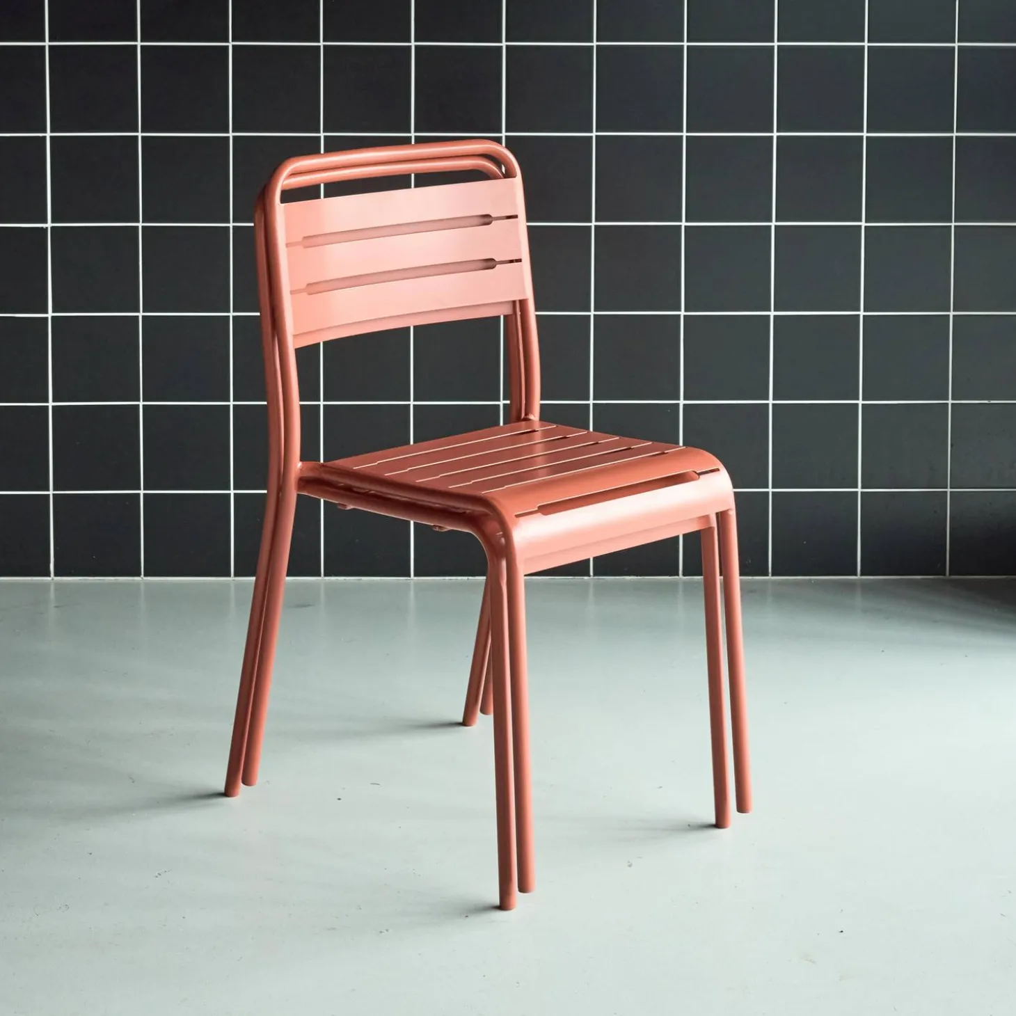 Pair of steel and stackable garden chairs