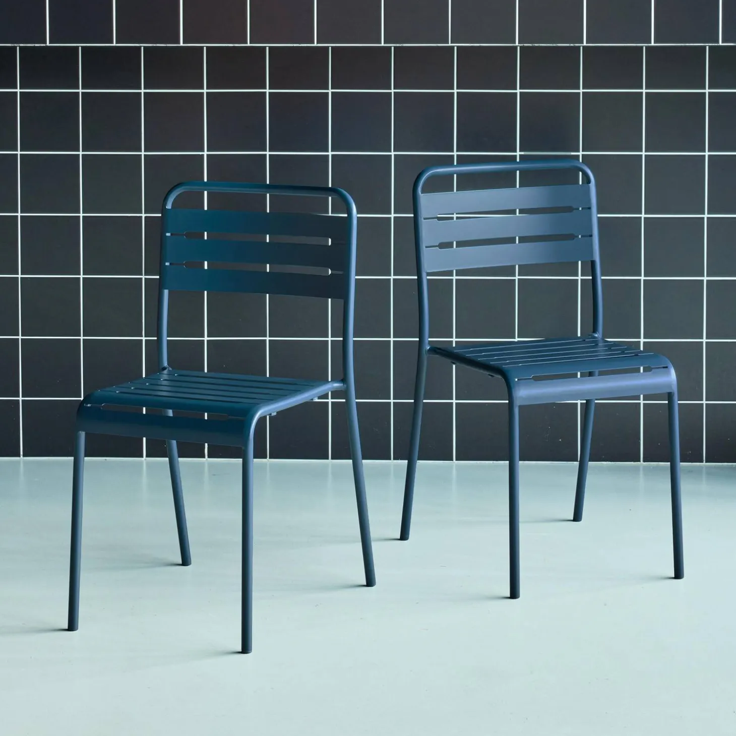 Pair of steel and stackable garden chairs