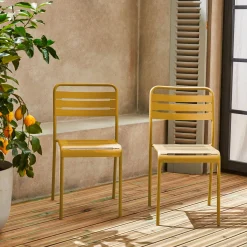 Pair of steel and stackable garden chairs