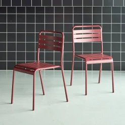 Pair of steel and stackable garden chairs